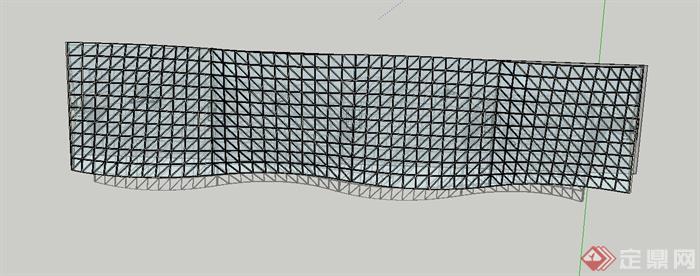 现代玻璃材质波浪形单边廊架设计SU模型(4)
