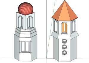两个大门入口塔楼设计SU(草图大师)模型
