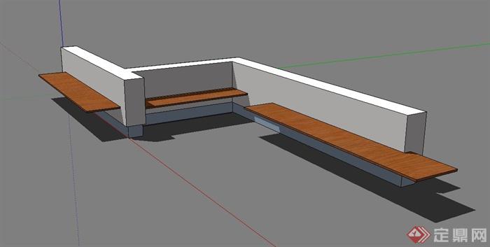 户外条形坐凳设计SU模型(1)