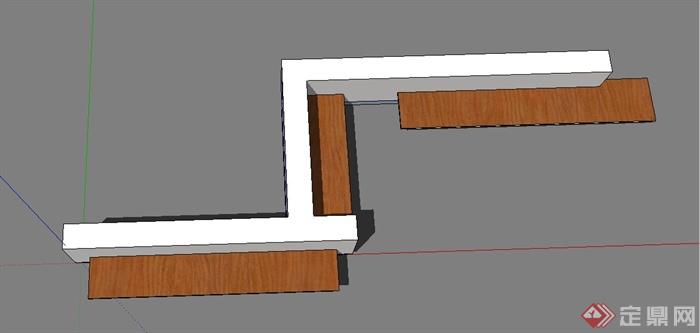 户外条形坐凳设计SU模型(3)