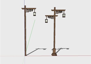 古典中式木制路灯设计SU(草图大师)模型