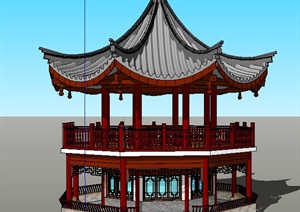 古典中式双层八角景观亭设计SU(草图大师)模型