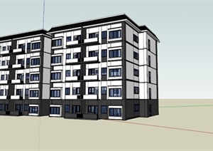 现代简约五层住宅建筑SU(草图大师)模型
