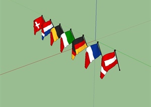 七种不同的国旗设计SU(草图大师)模型