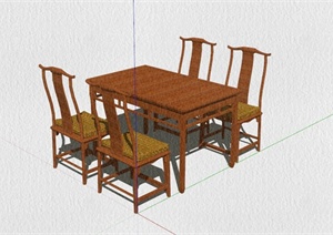 现代中式四人餐桌设计SU(草图大师)模型