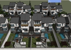 中式别墅群落建筑设计SU(草图大师)模型
