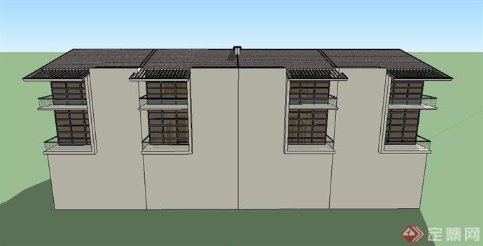 三层联排中式别墅建筑设计SU模型(3)