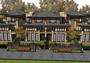 两层欧式风格别墅建筑设计SU(草图大师)模型