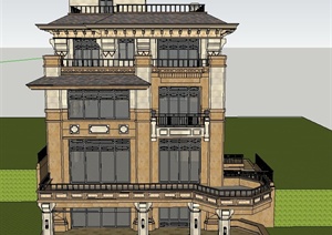 四层独栋别墅建筑设计SU(草图大师)模型
