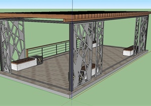 长方形钢架木质廊架设计SU(草图大师)模型