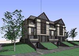 某欧式联排别墅住宅建筑设计SU(草图大师)模型