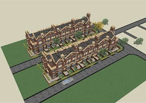 英式风格联排别墅建筑设计SU(草图大师)模型