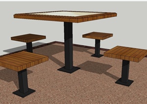 四人方形木桌椅设计SU(草图大师)模型