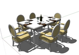 现代6人餐桌设计SU(草图大师)模型