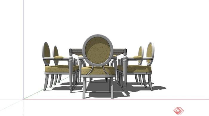 现代6人餐桌设计SU模型(5)