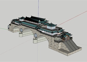 古典中式石拱桥大门设计SU(草图大师)模型