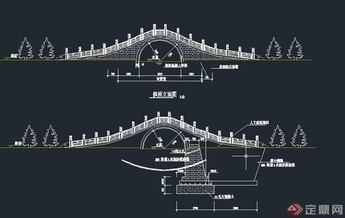 园林景观古典中式石拱桥设计cad施工图