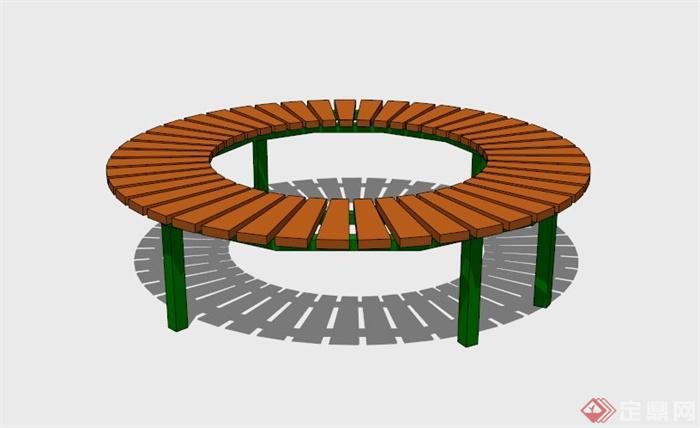 现代圆环形户外坐凳SU模型(1)