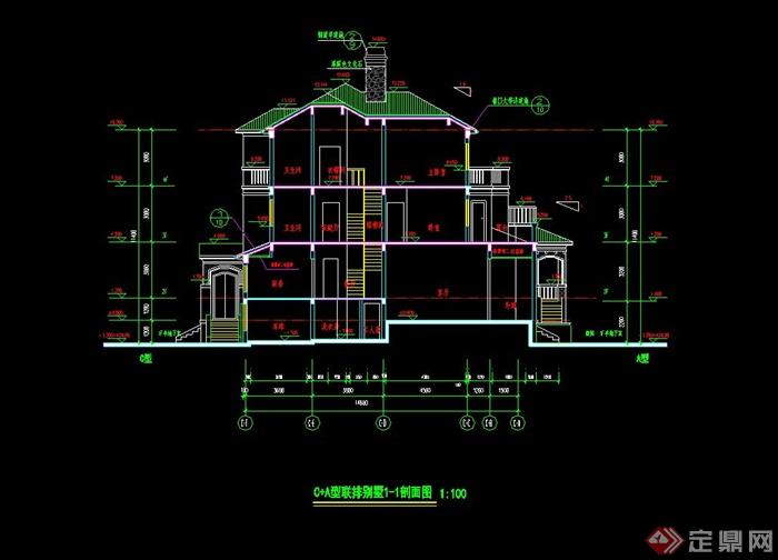 4层联排别墅建筑设计cad施工图(1)