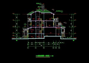 4层联排别墅建筑设计cad施工图