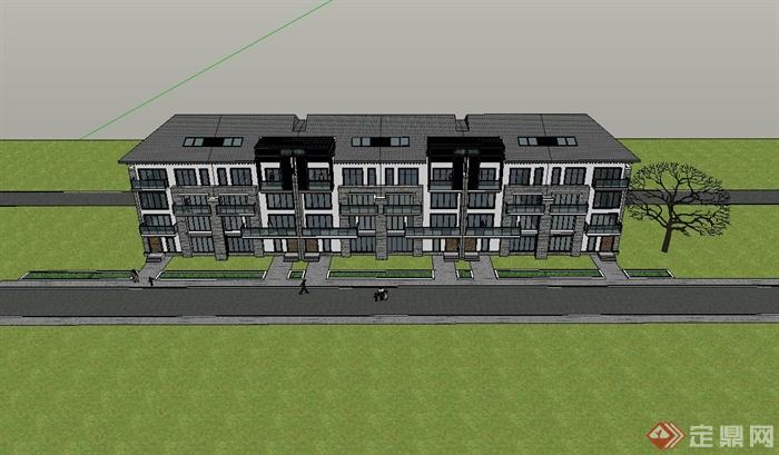 现代联排别墅住宅楼设计su模型(3)