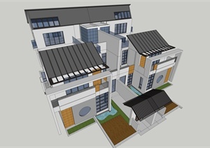 中式联排别墅（含CAD+SU(草图大师)模型+效果图）