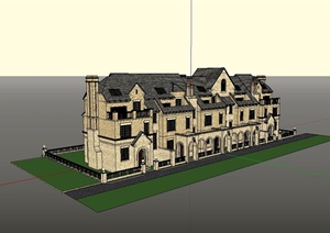 英式联排别墅住宅建筑设计SU(草图大师)模型
