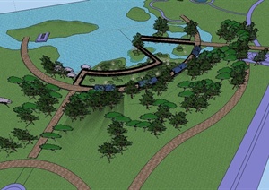 某现代风格滨水公园设计SU(草图大师)模型