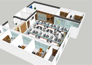 小型办公室内空间设计SU(草图大师)模型