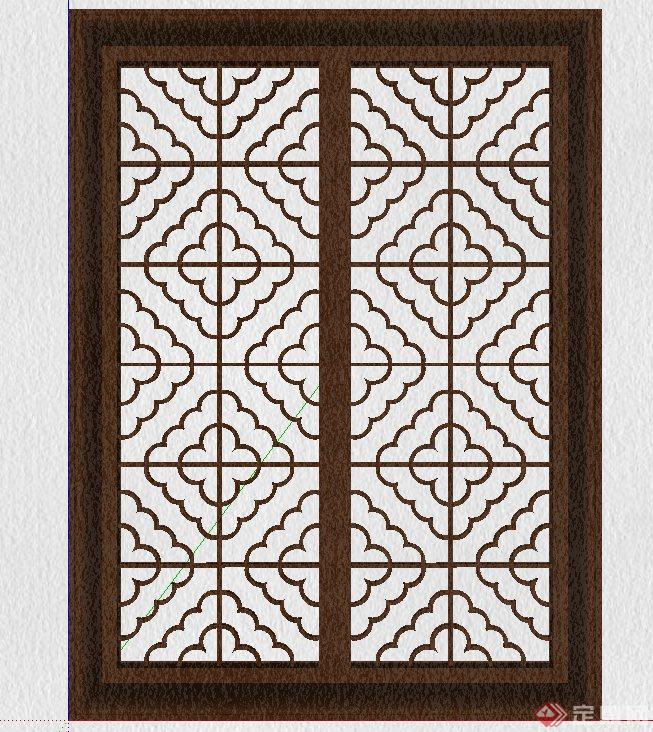 15款木质中式窗子花纹设计SU模型(3)