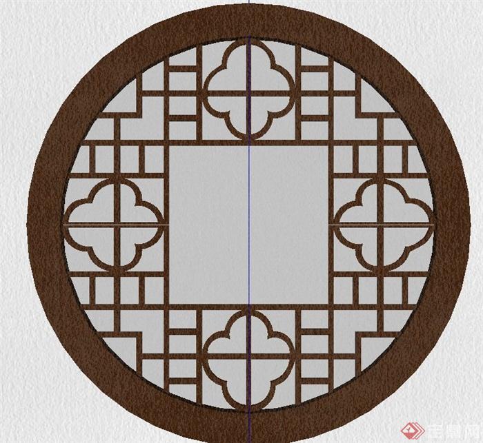15款木质中式窗子花纹设计SU模型(5)