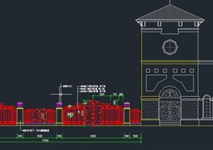 欧式风格铁艺大门围墙设计CAD施工图