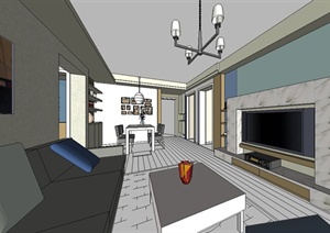 某现代风格三室两厅住宅室内设计SU(草图大师)模型