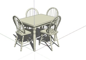 现代四人餐桌设计SU(草图大师)模型