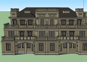 新古典风格联排别墅建筑设计SU(草图大师)模型