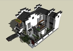 徽派中式别墅住宅建筑设计SU(草图大师)模型