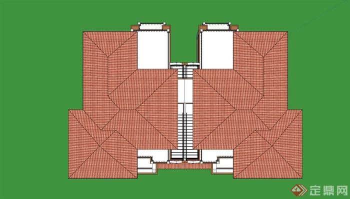 三层欧式联排别墅SU模型素材(4)