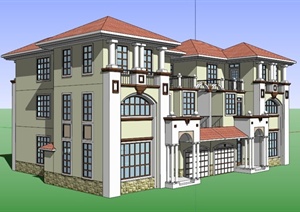 三层欧式联排别墅SU(草图大师)模型素材