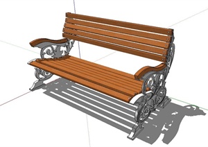 户外木质铁艺座椅设计SU(草图大师)模型