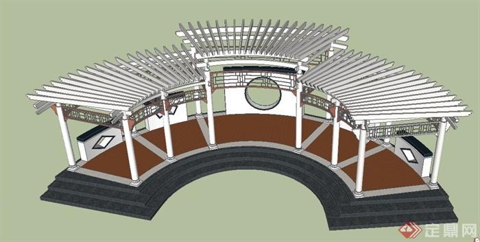 庭院景观节点弧形廊架设计SU模型(1)