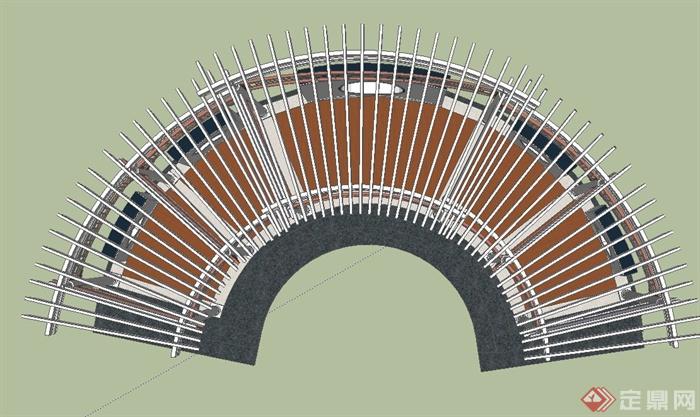 庭院景观节点弧形廊架设计SU模型(4)