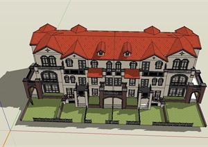 某欧式联排住宅别墅建筑设计SU(草图大师)模型