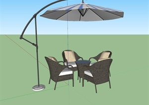 室外四人桌椅遮阳伞组合设计SU(草图大师)模型
