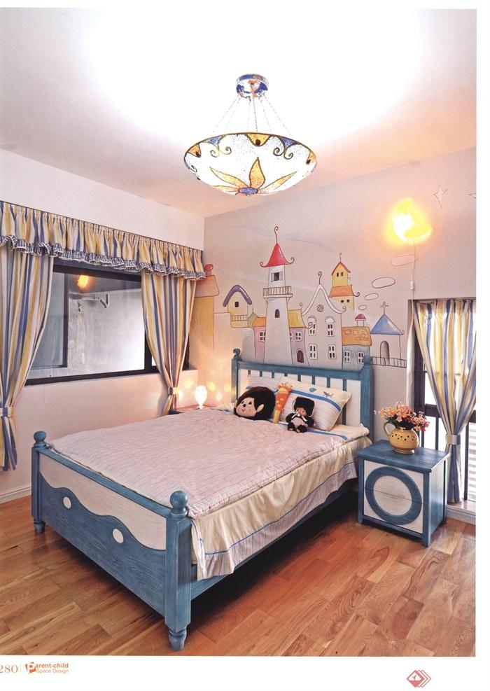 儿童房,卧室,床,吊灯,床头柜
