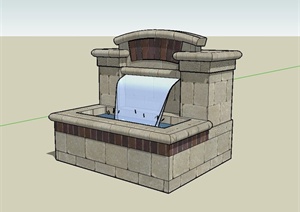 小区入口喷泉水池设计SU(草图大师)模型