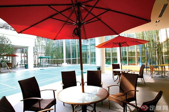 中庭景观,伞桌椅,遮阳伞