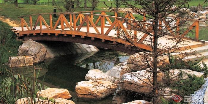 水池景观,假山石头,园桥设计,拱形园桥