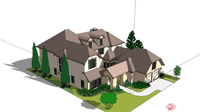欧式乡村别墅设计SU模型素材(1)