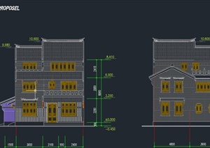 古典中式三层精致别墅建筑设计CAD图