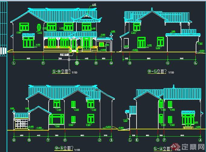 古典中式两层别墅建筑设计CAD施工全套图(1)
